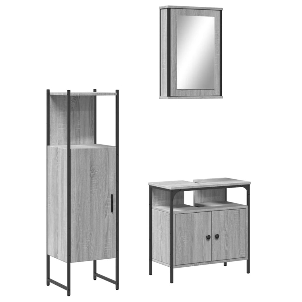 vidaXL Bathroom Furniture Set 3 Piece Sink Cabinet Grey Sonoma Engineered Wood