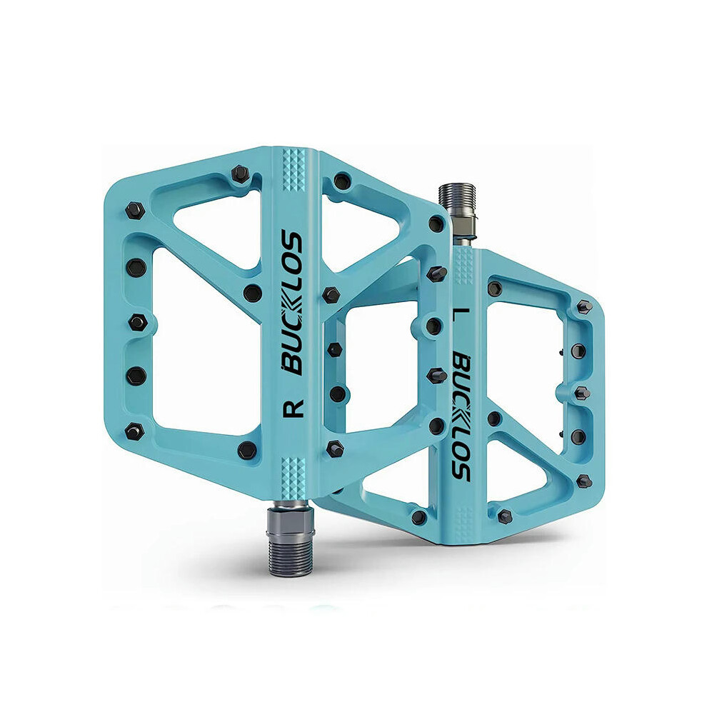 (Light Blue) BUCKLOS Mountain Bike Pedals 9/16â Sealed Bearing Flat MTB Pedals Lightweight Nylon Fiber Road Bike Pedal Bicycle Accessories