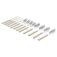 (Beige) 12pcs Stainless Steel Knives Forks Spoons Cutlery Set