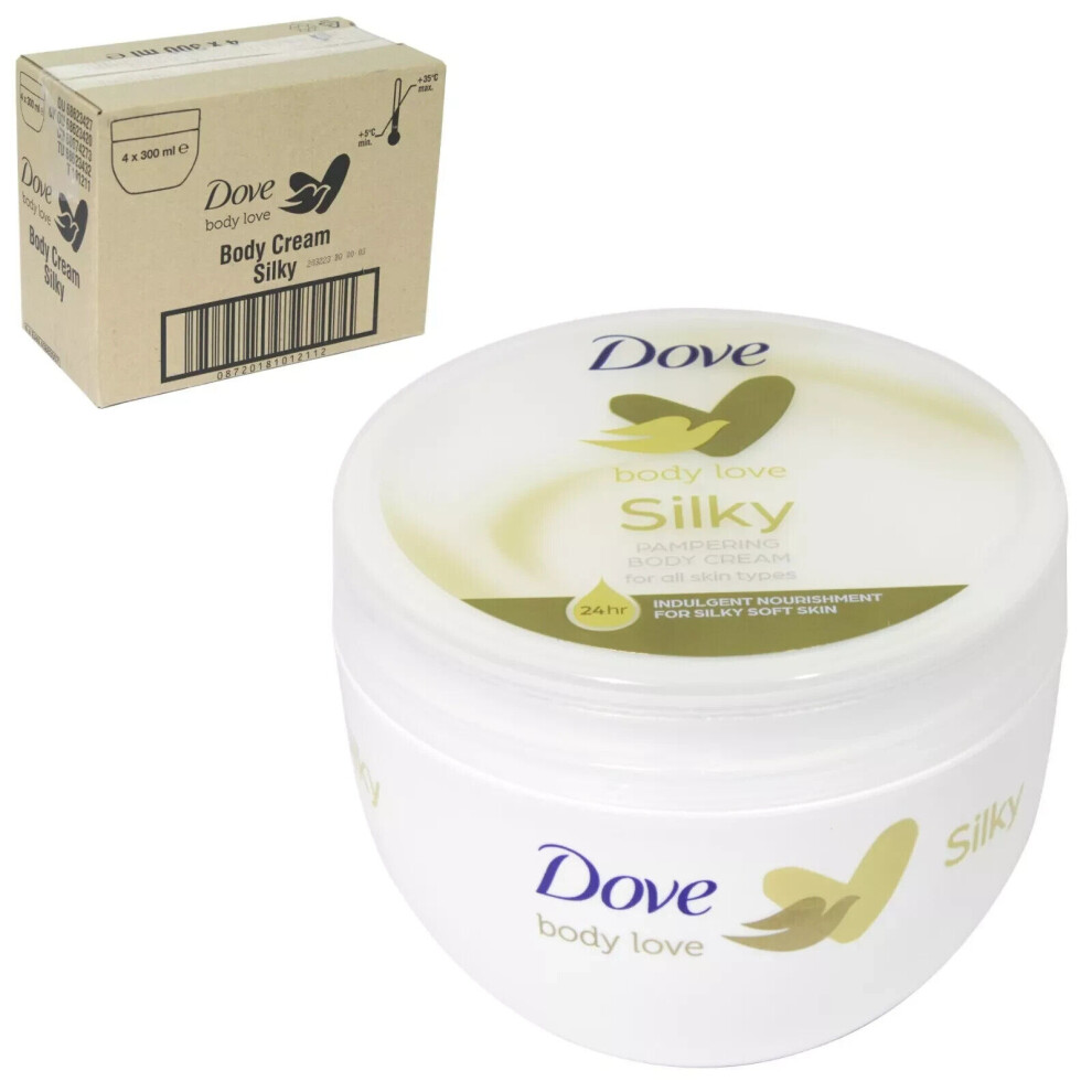 4 x 300ml Dove Silky Body Cream Tub Pampering Body Cream All Skin