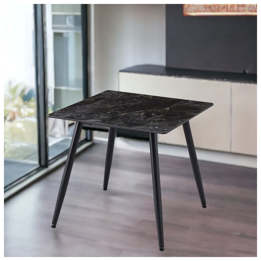 Urbn Living (Crimea Shinny) 80Cm Modern 4 Seater Ceramic Square Shape Top Kitchen & Dining Room Table Black