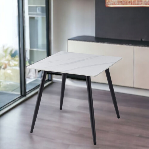 URBN Living (White Matt) 80cm Modern 4 Seater Ceramic Square Shape Top Kitchen & Dining Room Table