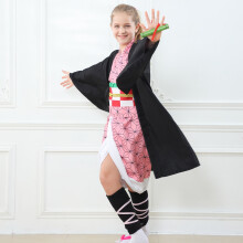 (Nezuko, 11-12Y) Girls' Anime Cosplay Costume Kimono Outfit with Cape