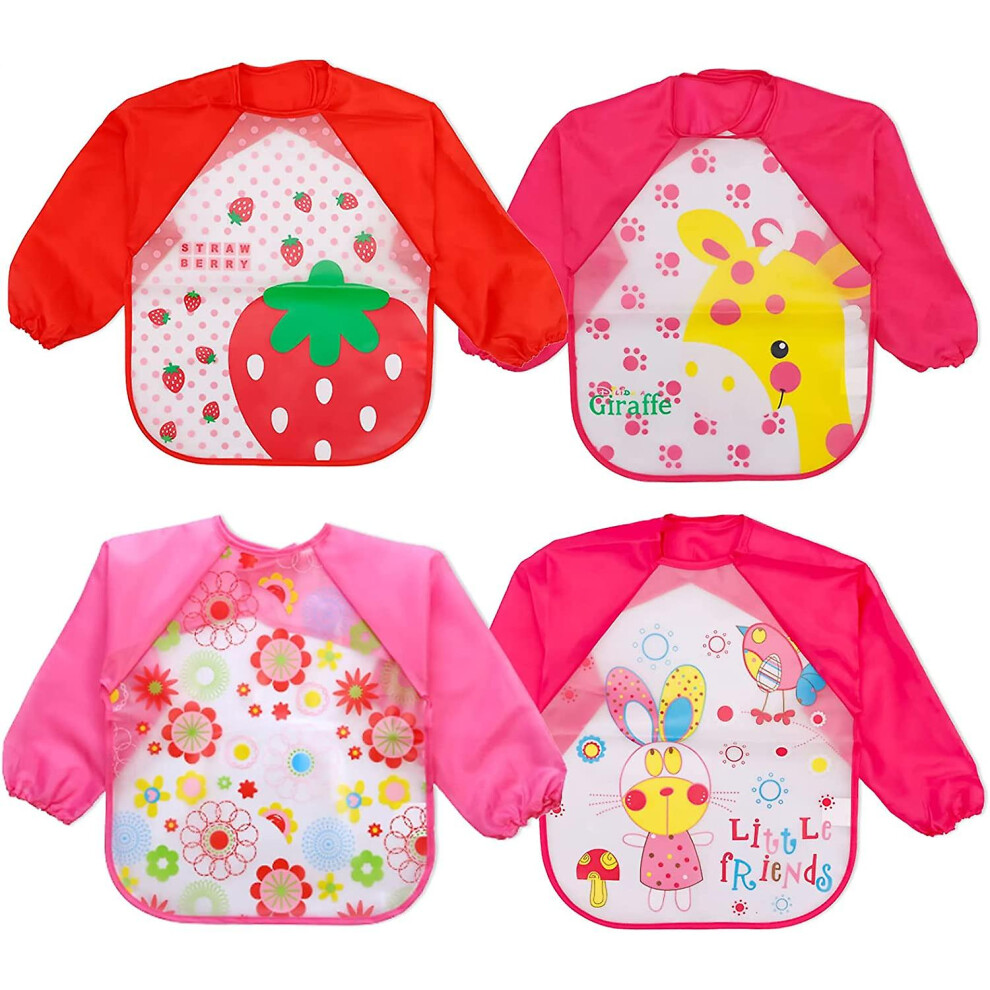 Bibs With Sleeves,4pcs Baby Feeding Bibs Long Sleeve Waterproof Coverall Weaning Plastic Eva Painting Aprons Smock Bib For Infant Toddlers Girls 6-36