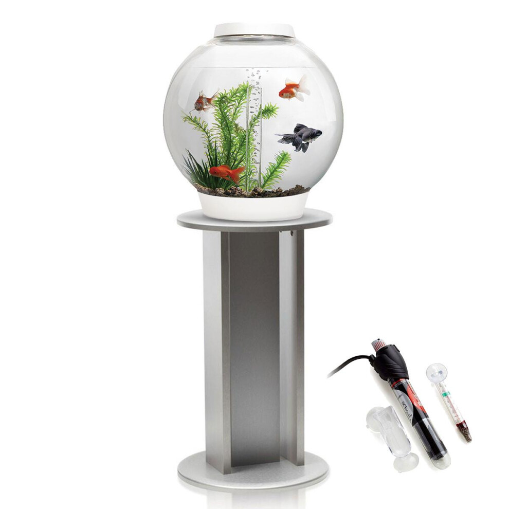 biOrb Classic 30L Aquarium in White with MCR LED Lighting, Silver Stand and Heater Pack