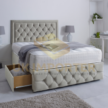 (Silver Plush, King 5ft(with 4 Drawers)) LUXURY DIVAN BED 26"HEADBOARD STORAGE DRAWER With MATTRESS
