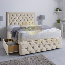 (Cream Plush, Super King 6ft(without Drawer)) LUXURY DIVAN BED 26"HEADBOARD STORAGE DRAWER With MATTRESS