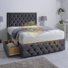 (Steel Plush, King 5ft(with 4 Drawers)) LUXURY DIVAN BED 26"HEADBOARD STORAGE DRAWER With MATTRESS