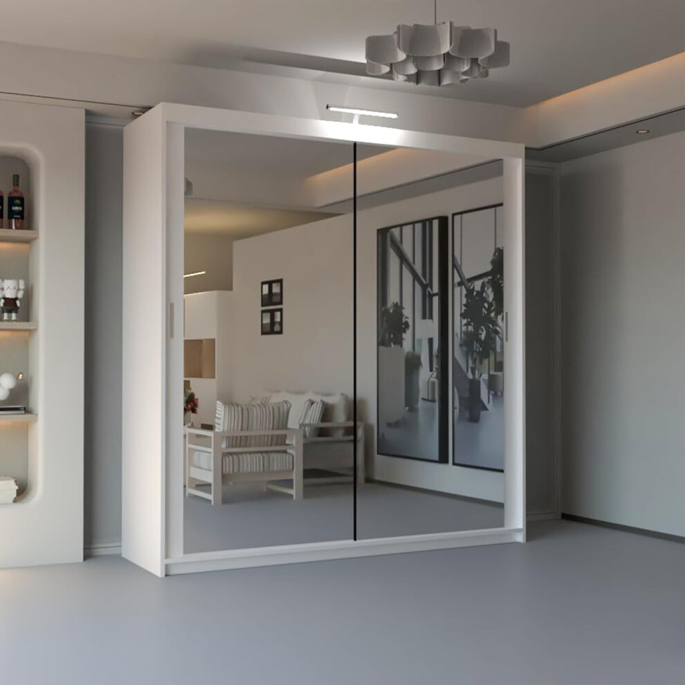 (White, 203cm) MN FUNITURE Hamburg Double Sliding Door Wardrobe