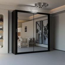 (Black, 90cm) MN FUNITURE Hamburg Sliding Wardrobe - LED Light