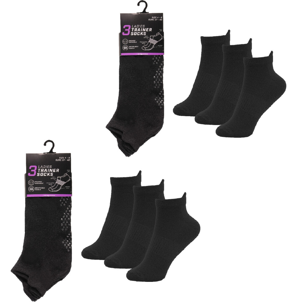 (Black Pack of 6) KAV Non-Slip Gripper Yoga Pilates Socks for Women