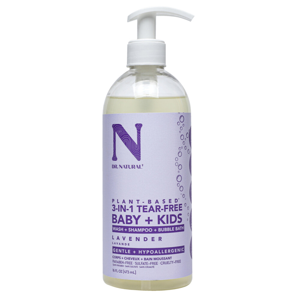 Dr. Natural 3-in-1 Tear-Free Baby Plus Kids Soap - Lavender for Kids 16 oz Soap