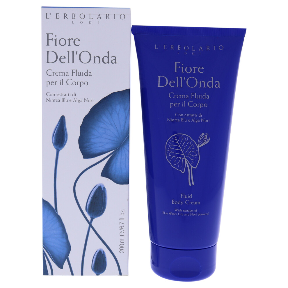 Lerbolario Cream Fiore Dellonda Fluid Body - Dry Skin Moisturizing With Vitamin E - Seaweed And Water Lily - Fresh Marine Fragrance - 6.7