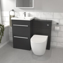 Nes Home Dark Grey Basin Vanity Cabinet WC Unit & Back To Wall Toilet