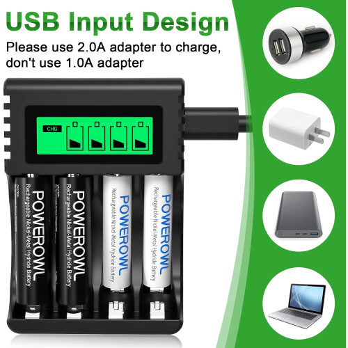 4-slot AA AAA Battery Charger with LCD Display (USB Quick Charging) 1