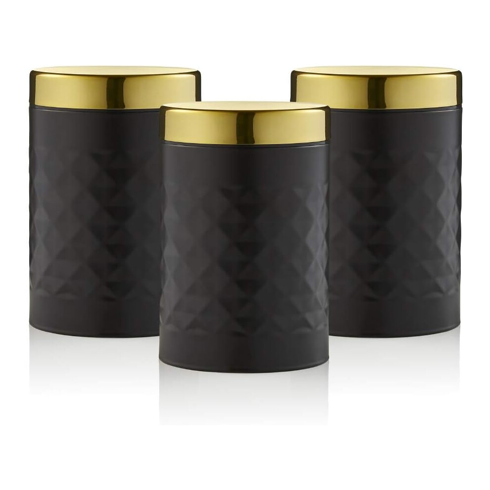 Storage Canisters Black Gatsby Set OF 3 Kitchen Accessory Jars SWAN Stylish