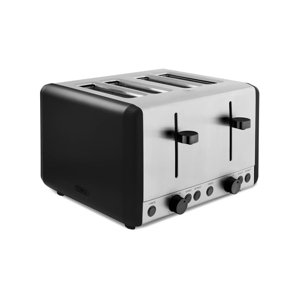 Black 4 Slice Toaster 1800w Smoked Black Trim Tower Sera Kitchen Variable Brown