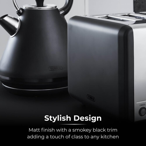 Tower Black 4 Slice Toaster 1800w Smoked Black Trim Tower Sera Kitchen Variable Brown 2