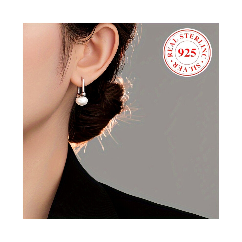 Exquisite 925 Sterling Silver Hypoallergenic Hoop Earrings With Freshwater Pearl Design Elegant Luxury Style Female Gift