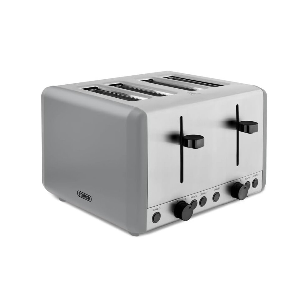 Tower Grey 4 Slice Toaster 1800W Smoked Black Trim Sera Kitchen Variable Brown