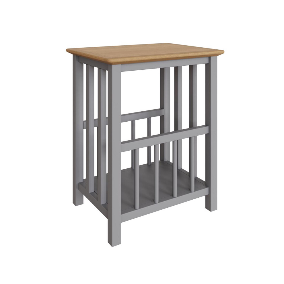 Solid Oak Magazine Rack Table Grey Ready Assembled