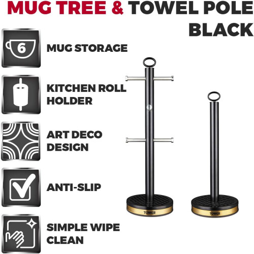 Tower Bread bin Canisters towel Pole Mug Tree Set EMPIRE Black TOWER Kitchen Roll top 1
