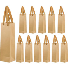 12 Pcs Pouches Kraft Paper Wine Bottle Gift Bags, Bottle Bags Brown Paper Gift Bags Wine Bags With Handles Kraft Paper Wine Handbag