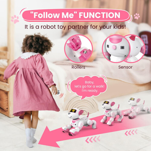 Speech Control Robot Dog Toy for Kids, Interactive Touch & Follow Functions(Pink) 1