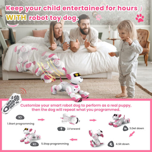 Speech Control Robot Dog Toy for Kids, Interactive Touch & Follow Functions(Pink) 2