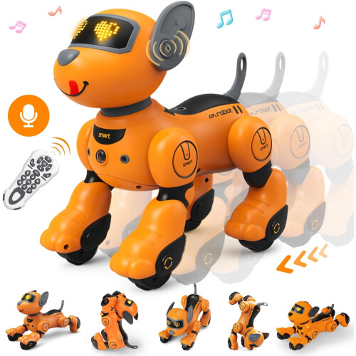 Speech Control Robot Dog Toy for Kids, Interactive Touch & Follow Functions(Orange)