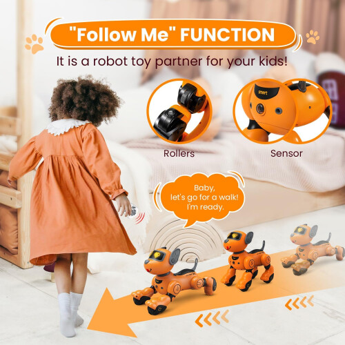 Speech Control Robot Dog Toy for Kids, Interactive Touch & Follow Functions(Orange) 1