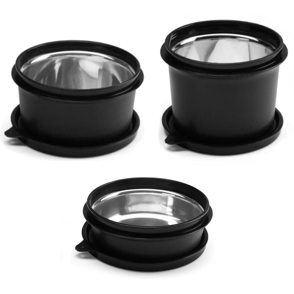 Oliveware Benny Microwave Containers, BPA Free, Leak Proof, 3 Steel Containers, Home & Office Use - Black