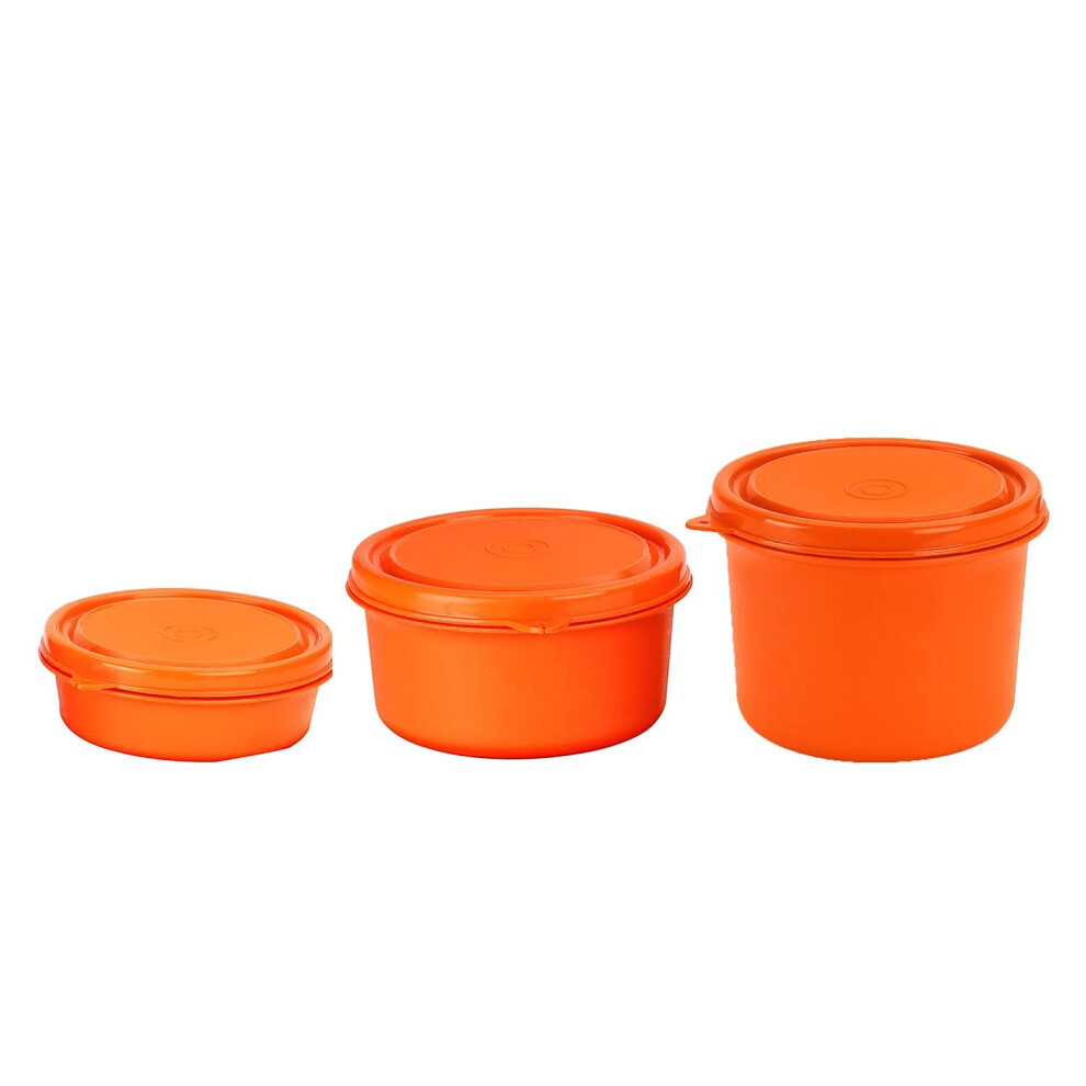 SOPL-OLIVEWARE Benny Microwave Containers, BPA Free, Leak Proof, 3 Steel Containers, Home & Office Use - Orange