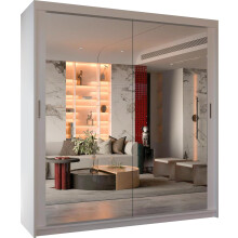 (White, 203cm) Double Mirror Door - Adjustable Sliding Wardrobe