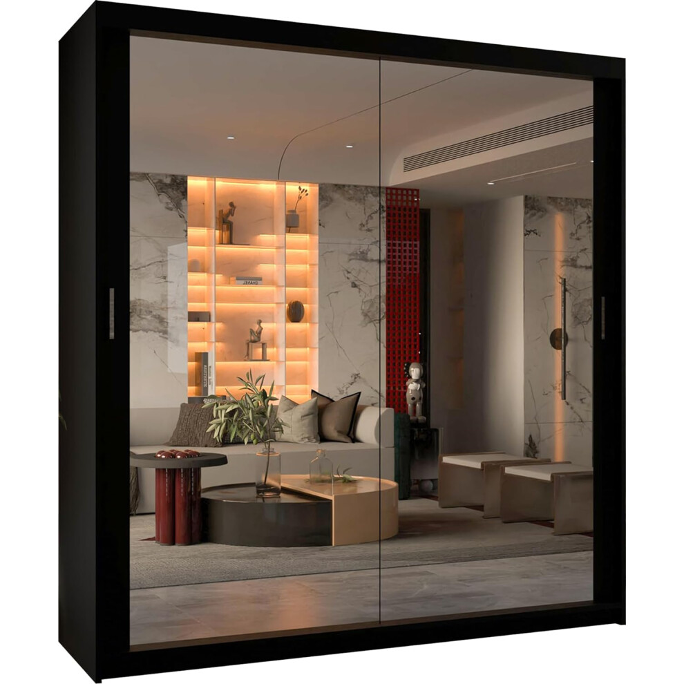(Black, 203cm) MN FURNITURE Houston Sliding Door Wardrobe