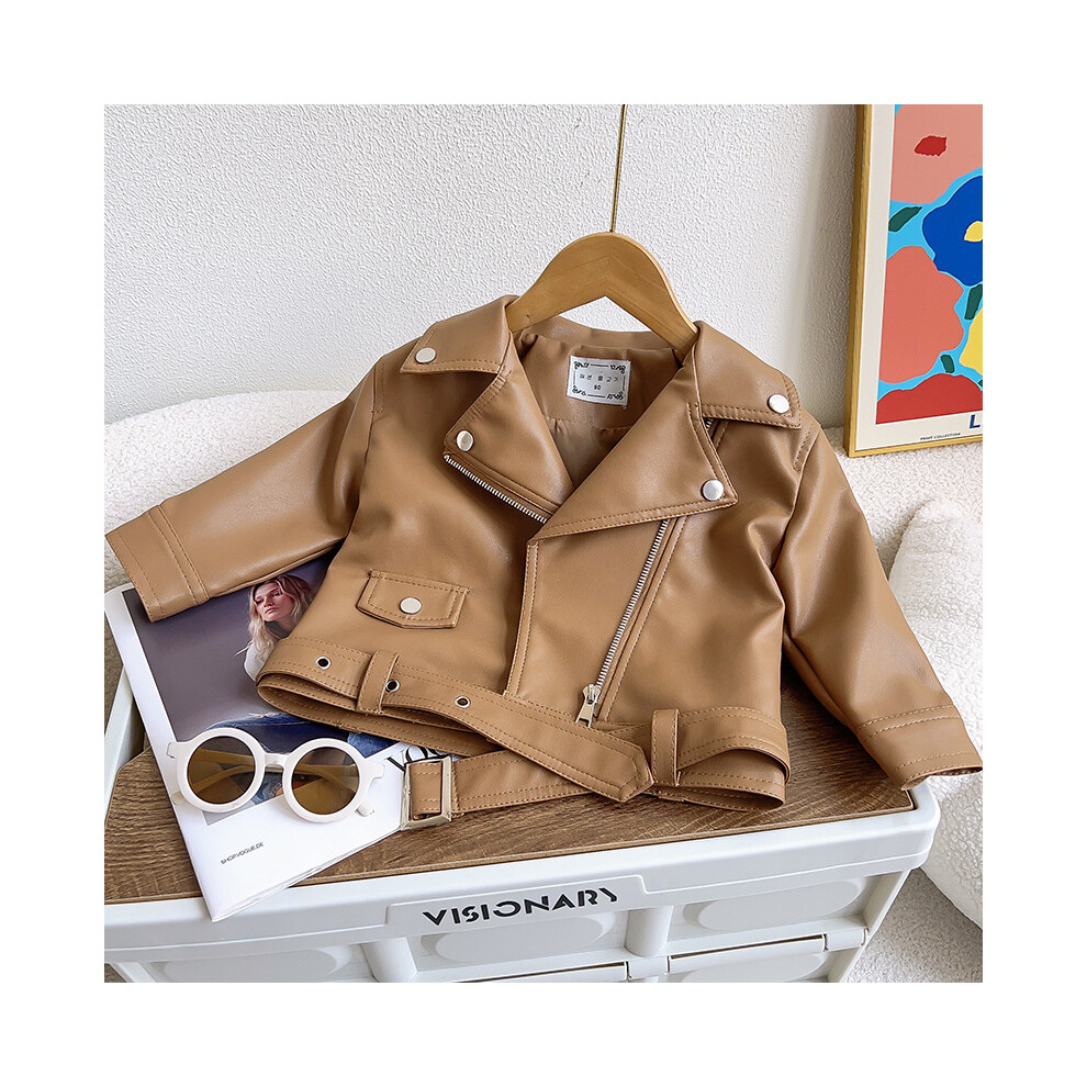 (Coffee, 2-3Years) Kids Boys Girls PU Leather biker jacket Coats UK