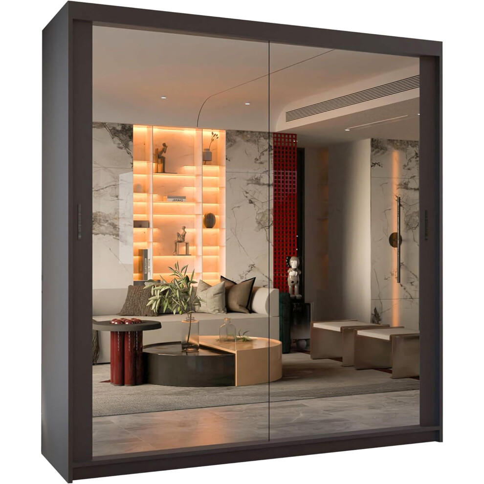 (Grey, 203cm) Double Mirror Door - Adjustable Sliding Wardrobe-image-OPC-P5T7Z9W-NEW
