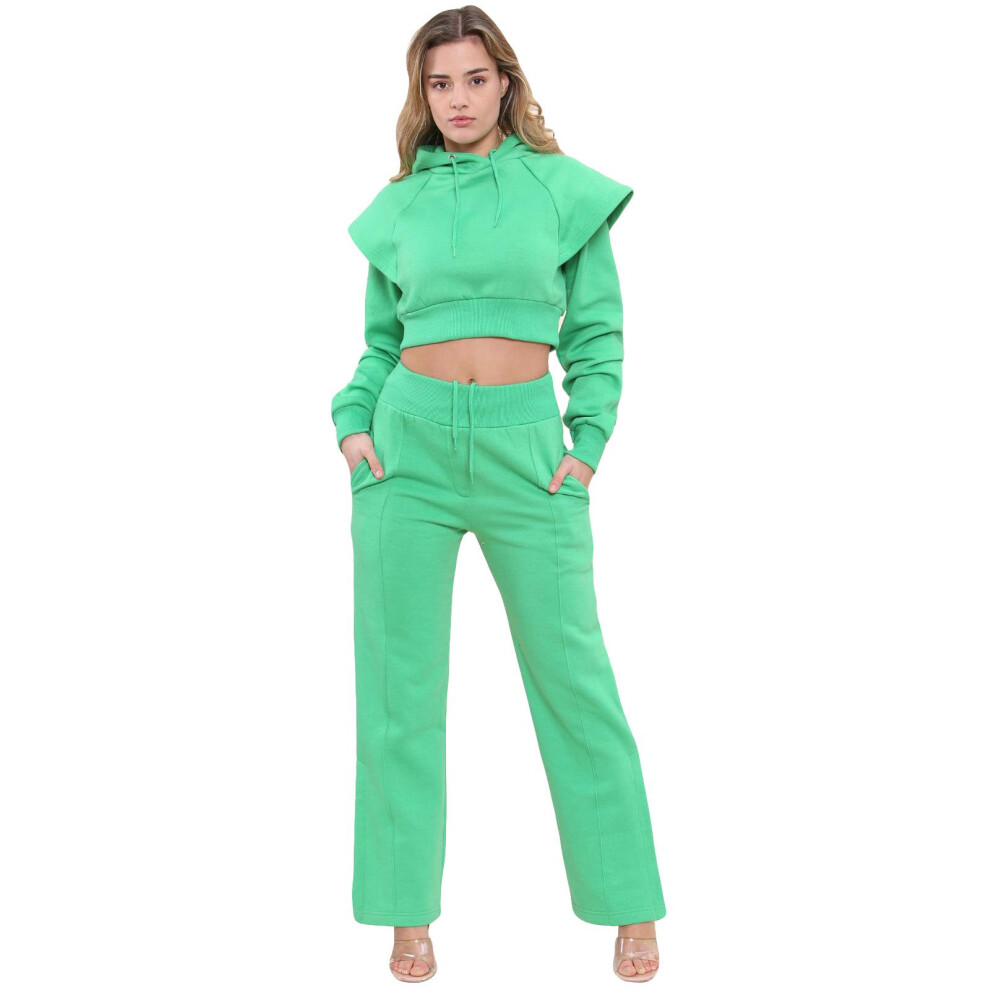 (Green, XS) Ladies Crop Hoodie Two-Piece Jogging Tracksuit