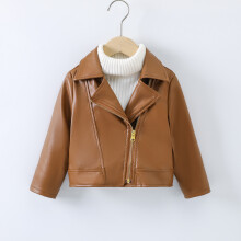 (Brown, 1-2Years) Kids Boys Girls PU Leather biker jacket Coats NEW