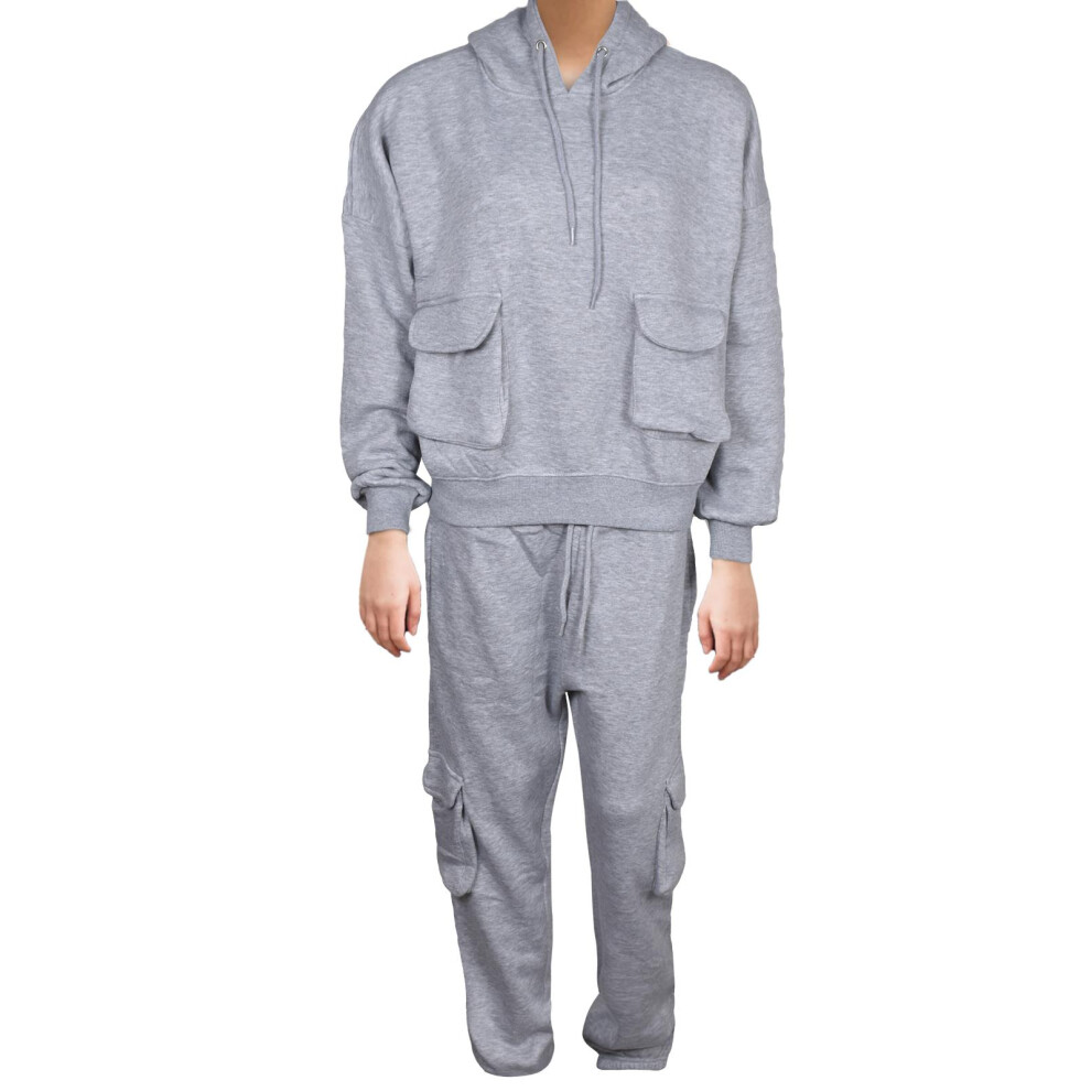 (Grey - PPC-207, XS) Ladies Crop Hoodie Two-Piece Jogging Tracksuit