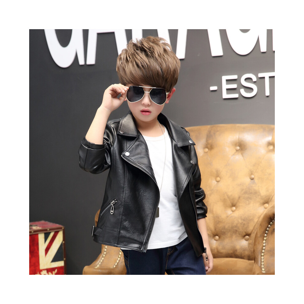 (Black, 7-8Years) Kids Boys Girls PU Leather biker jacket Coat Cruel