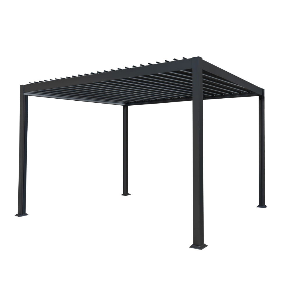 (4m x 3m, Without Blinds & LED Lights) Aluminium Pergola Grey Adjustable Gazebo Shelter