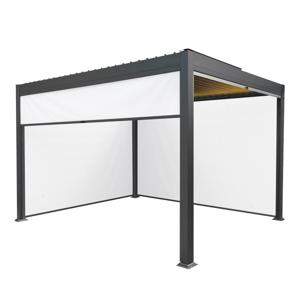 (4m x 3m, With Blinds & LED Lights) Aluminium Pergola Grey Adjustable Gazebo Shelter