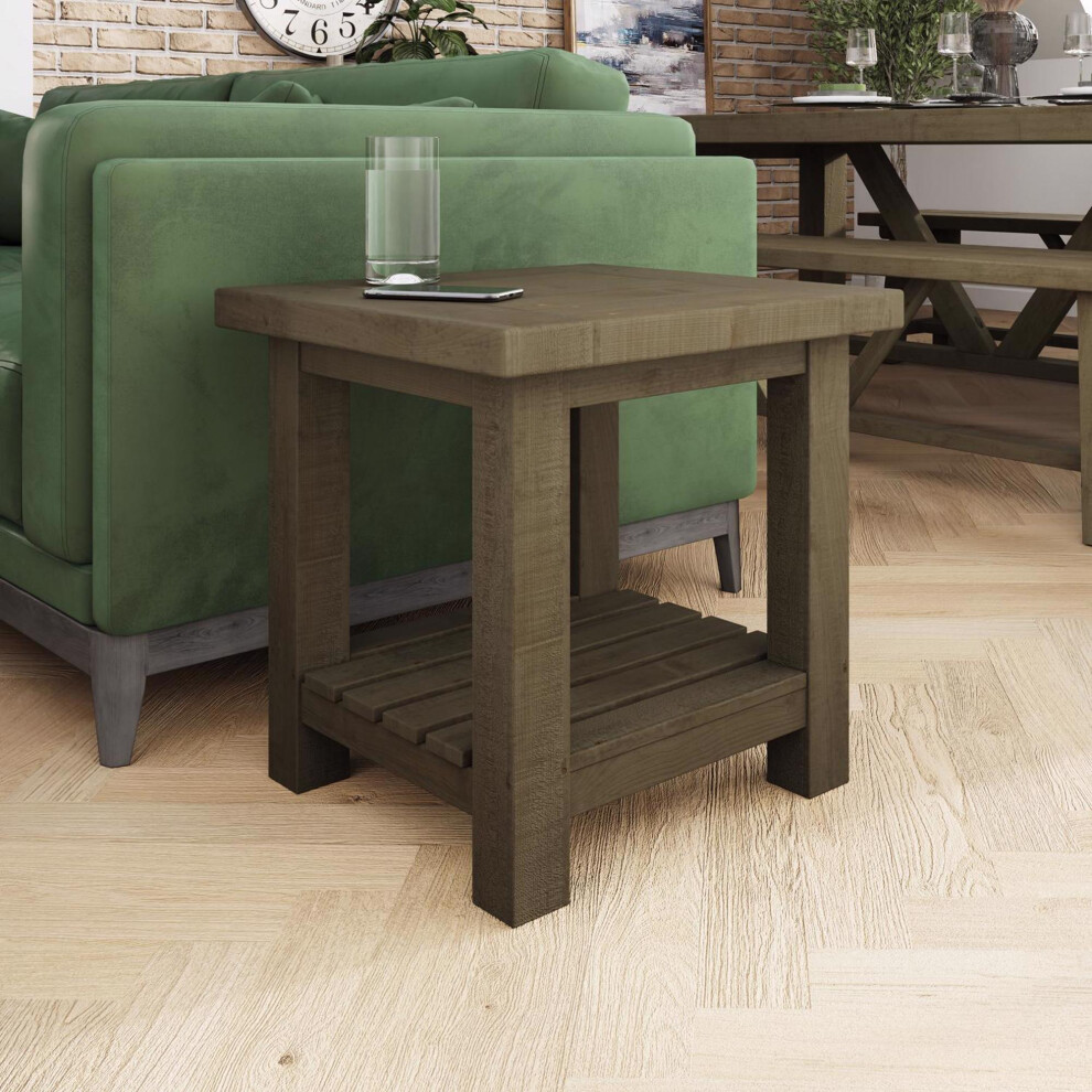 FWStyle Lamp Table Reclaimed Rustic Brown Pine Handcrafted Living Room Furniture