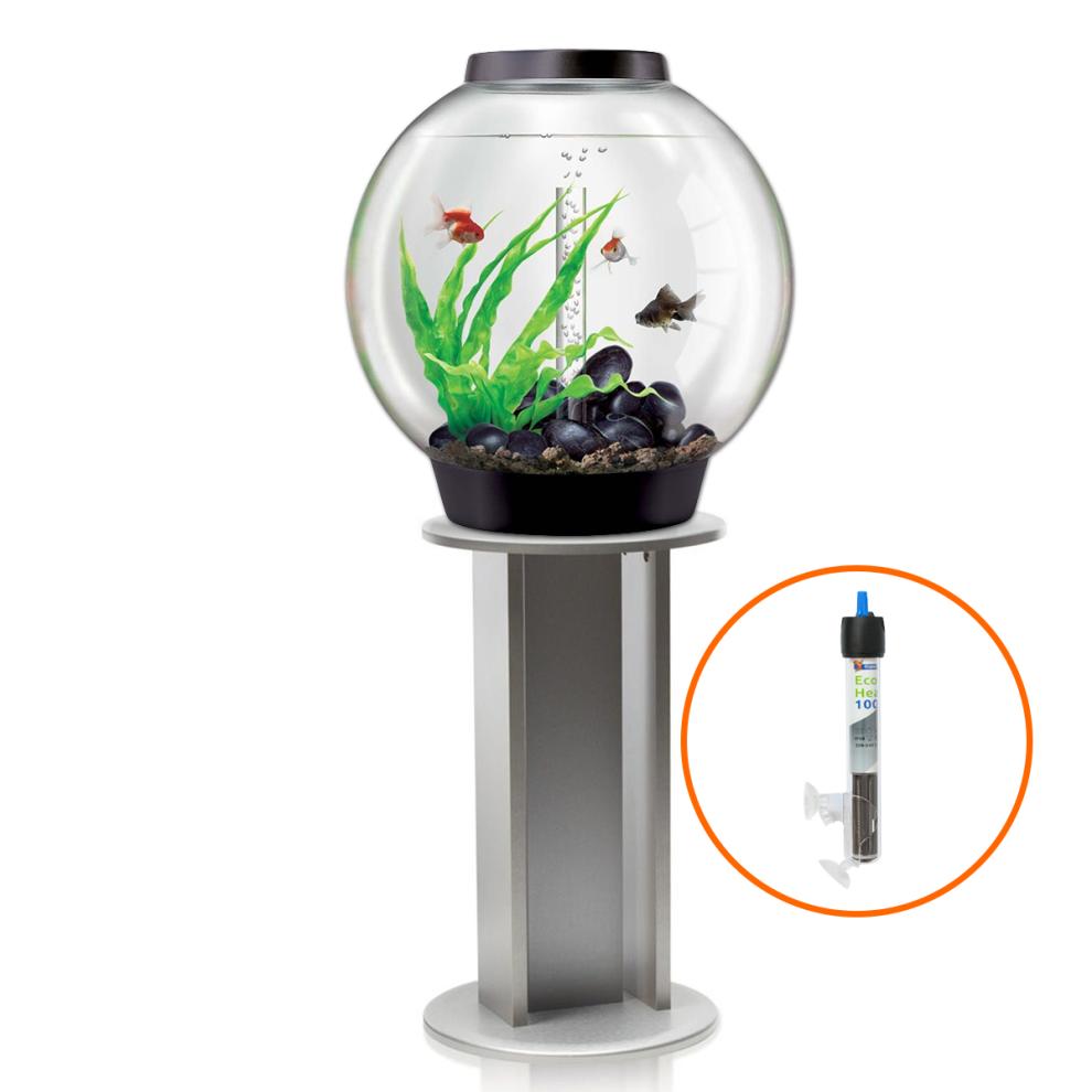 biOrb Classic 60L Aquarium in Black with MCR LED Lighting, Silver Stand and Heater Pack