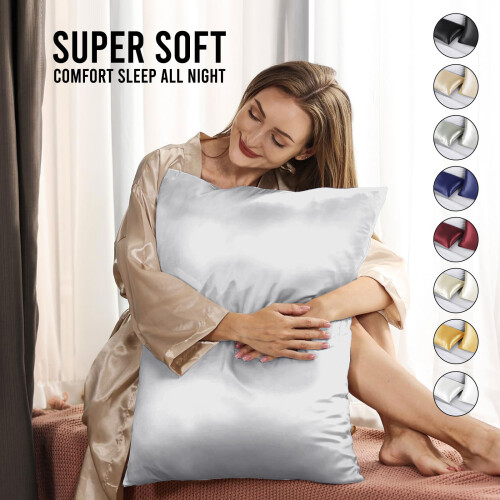 Satin Silk Pillowcase Pair Pack of 2 Soft Luxury Hotel Quality Pillowcases