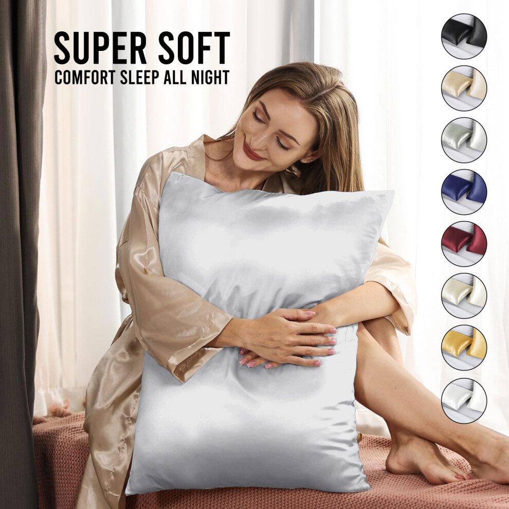 Satin Silk Pillowcase Pair Pack of 2 Soft Luxury Hotel Quality Pillowcases