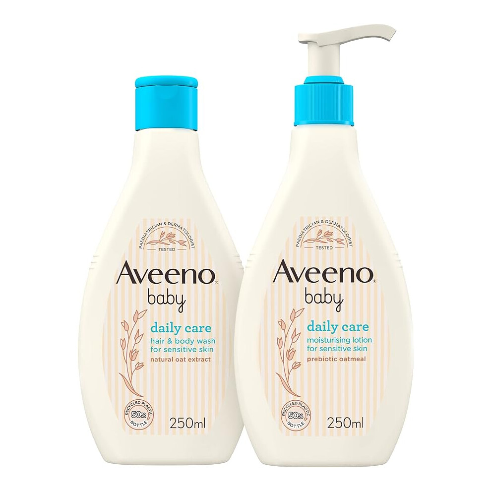 Aveeno Baby Daily Care Set Hair and Body Wash Plus Moisturising Lotion Sensitive Skin 250 ml