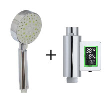 (Eco Water Saving Showerhead Green 5 Setting plus Shower Timer with Flow Meter Self Powered) Shower Head & Timer Flow Meter Self Powered Water & Energy Saving
