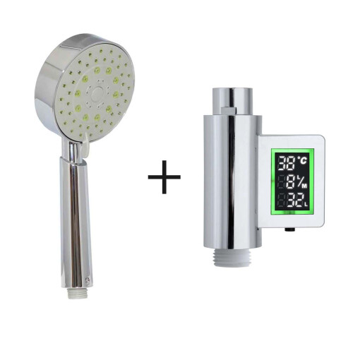 Lowenergie (Eco Water Saving Showerhead Green 5 Setting plus Shower Timer with Flow Meter Self Powered) Shower Head & Timer Flow Meter Self Powered Water & Energy Saving